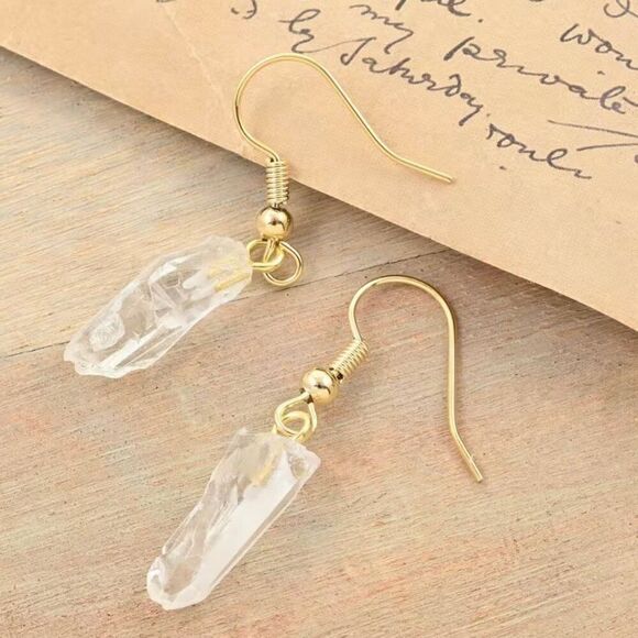 White Crystal Gold Dangle Earrings in 10.00 ctw New - Picture 1 of 6